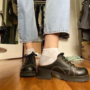 vintage faded glory leather lace up heeled platform mules